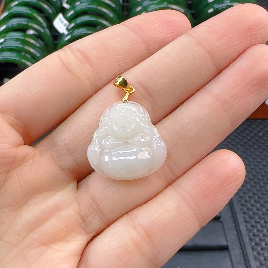 颈饰银S925镶嵌和田玉白玉佛公卡20