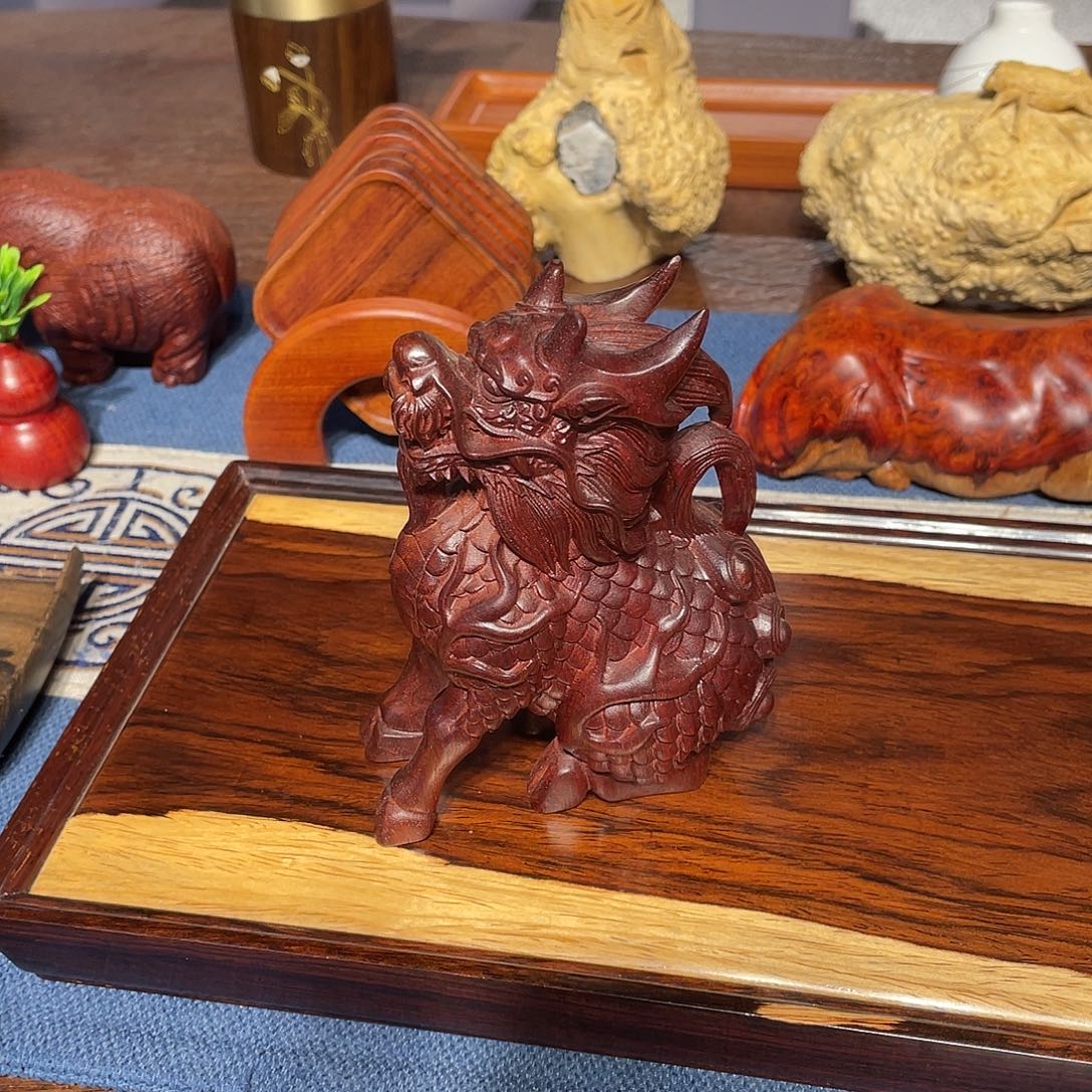 大***智原木实木麒麟一对