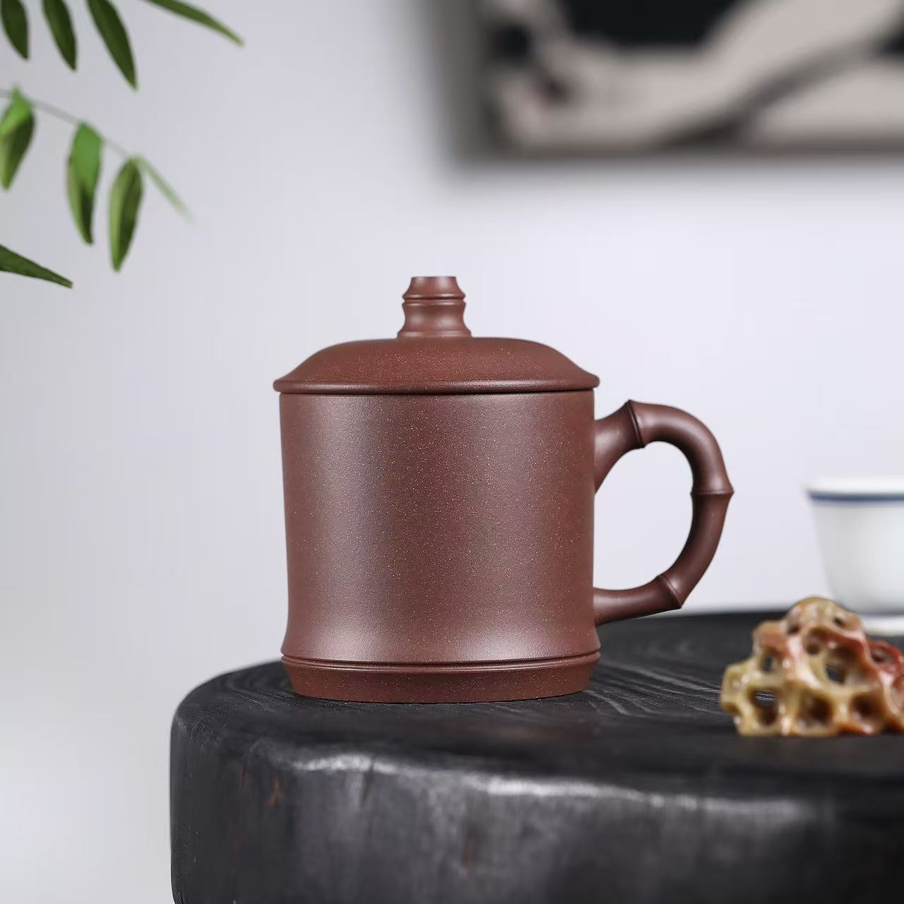 雪涓宜兴原矿紫砂四号井茄皮紫泥秀竹泡茶盖杯
