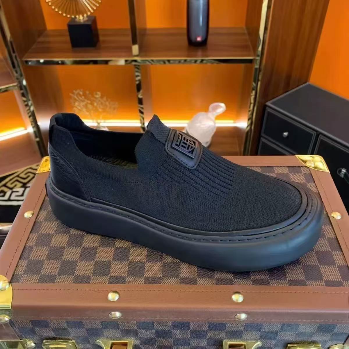 新款男鞋一脚蹬透气潮流休闲舒适百搭时尚织网百搭休闲鞋中国风