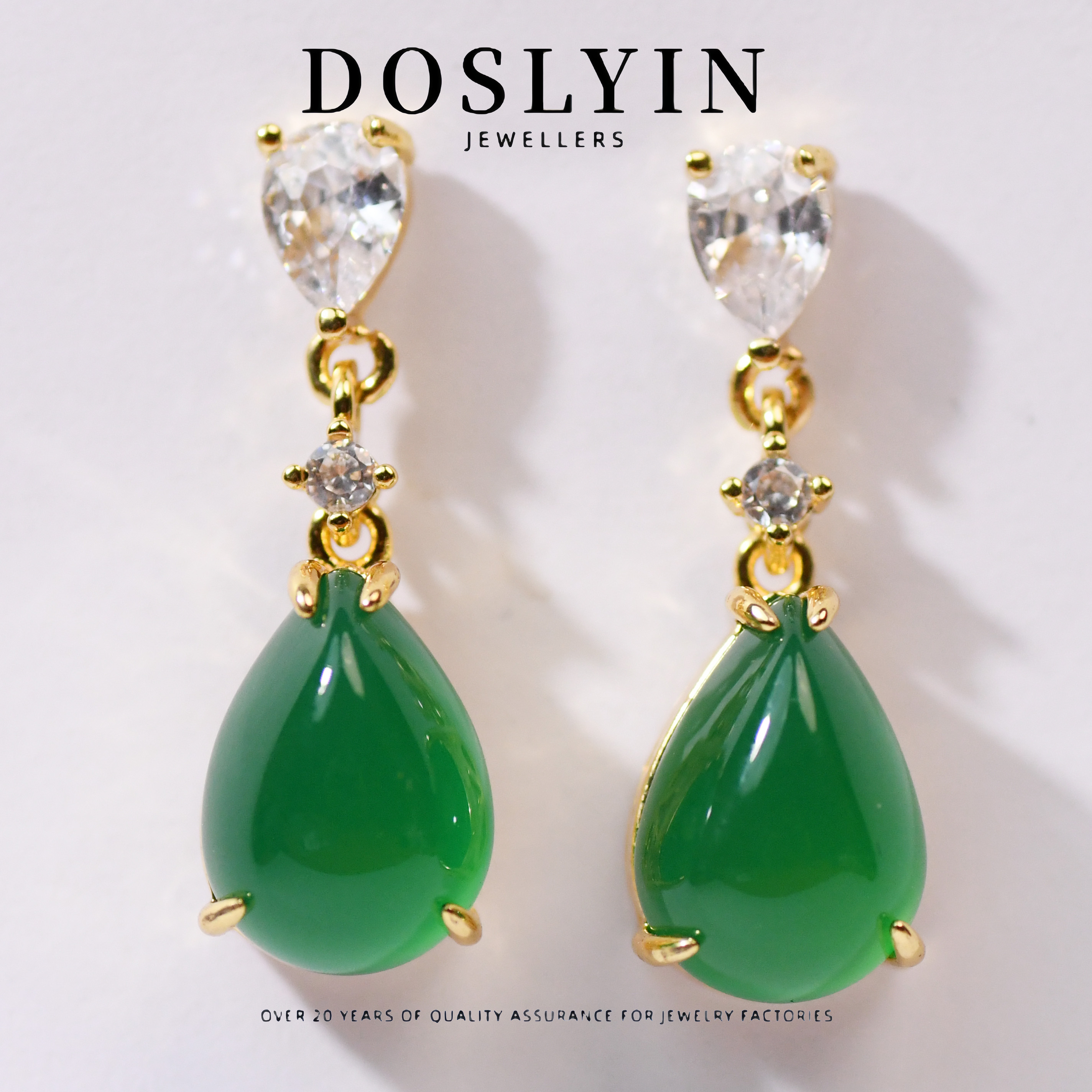 玉髓 【H115】时尚绿色水滴简约百搭优雅银针耳环古风配