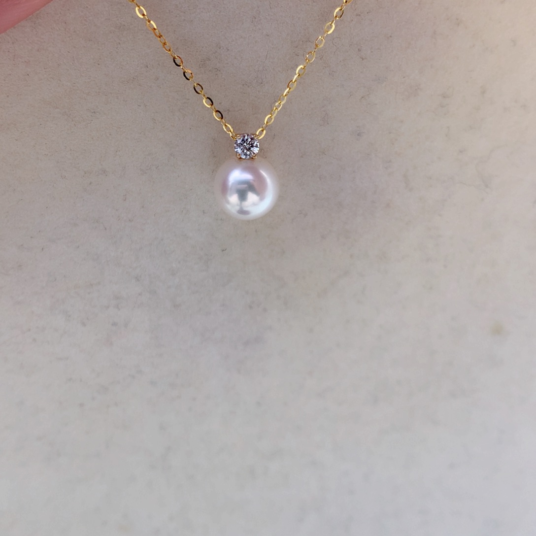 海水珍珠8-8.5mm ak戴妃吊坠18K金镶嵌