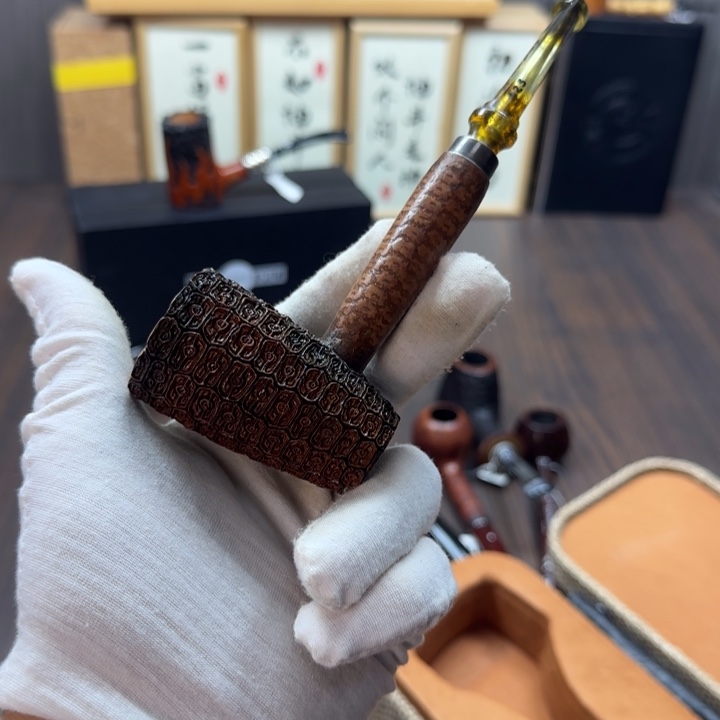 用***3俄罗斯哈拉莫夫玉米雕刻石楠木烟斗