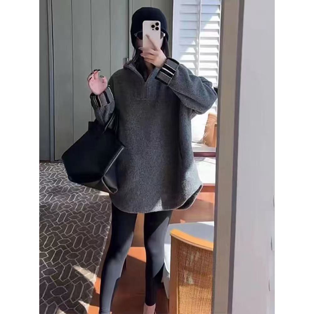 新款气质休闲韩版简约连帽半拉链长袖卫衣W12306