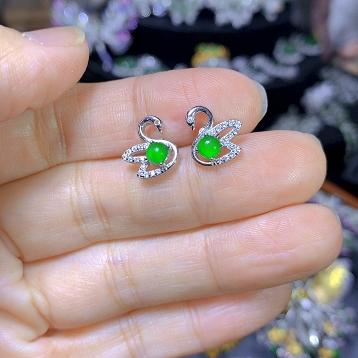 翡翠戒指银S925镶嵌天然翡翠