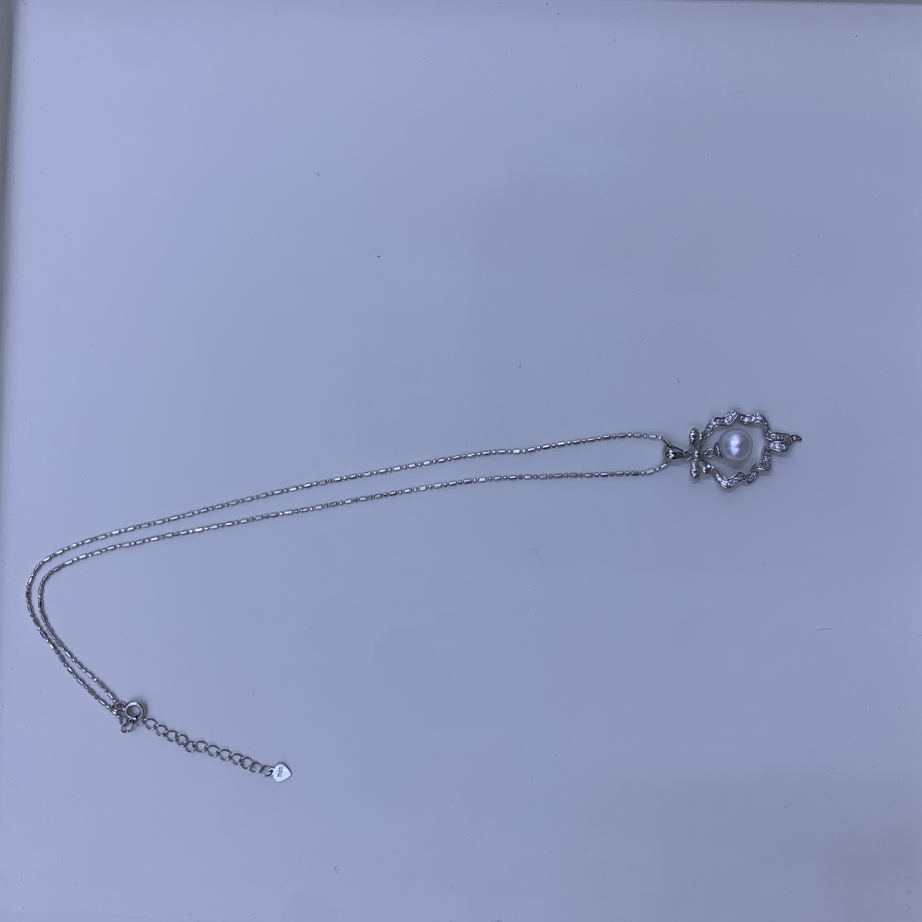 非金属仿珍珠项链 源头工厂蝴蝶结丝带项坠7.5-8MM【17835】