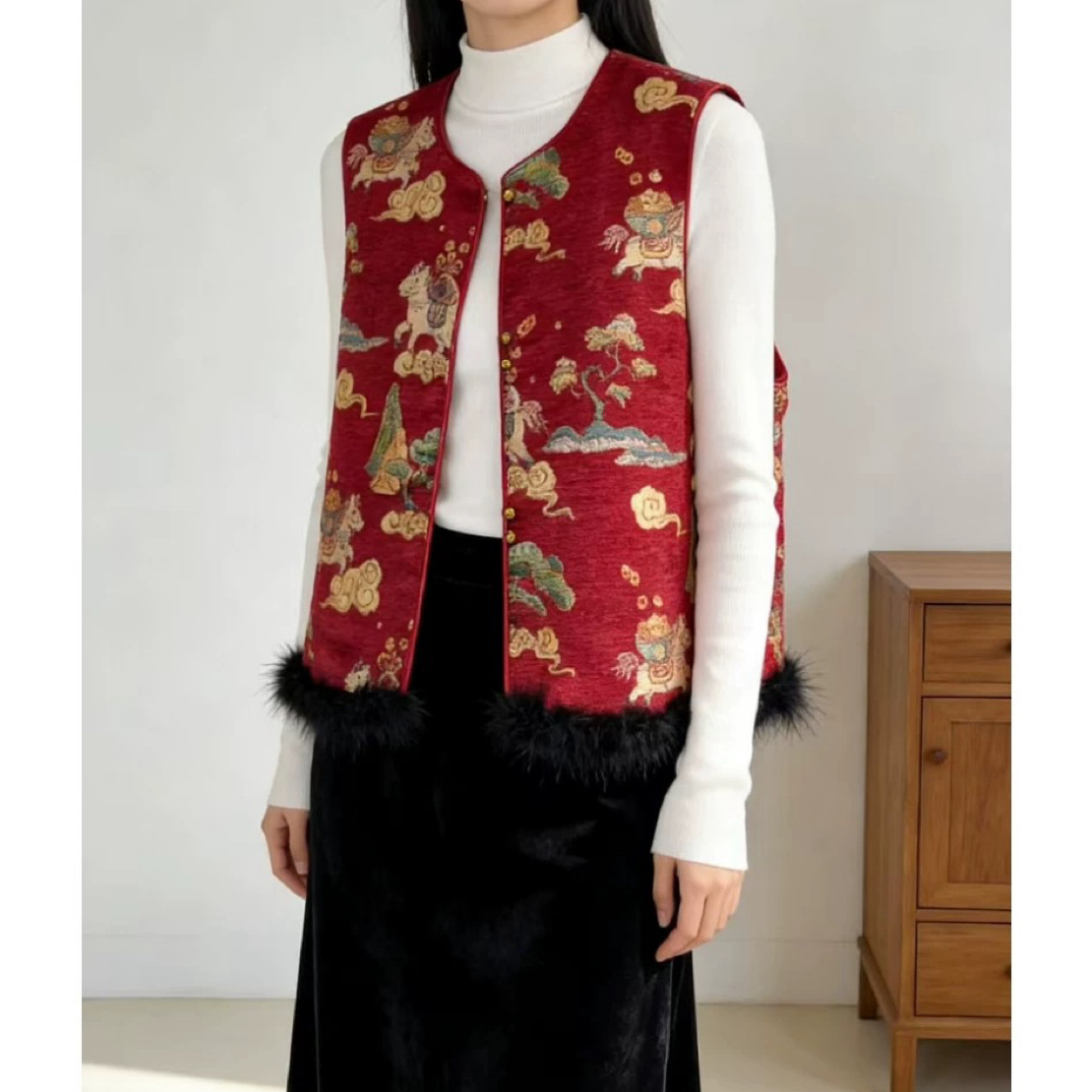 国风缎面植绒坎肩马甲（夹棉）