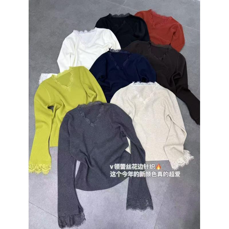 DALIANSU/大脸酥4735 秋期新款 高级感v领蕾丝花边长袖针织打底