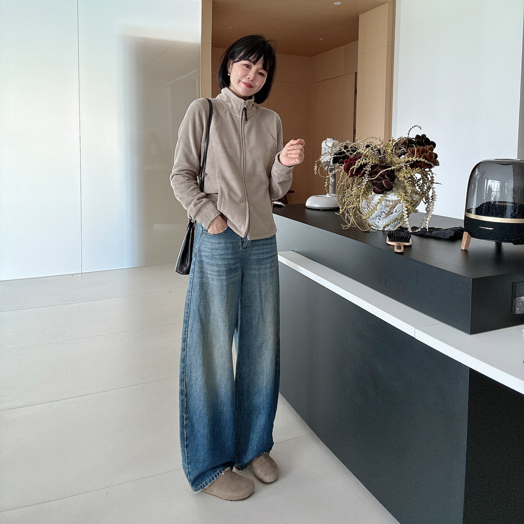 秋冬高腰宽松希纳斯时尚百搭阔腿裤直筒牛仔拖地裤