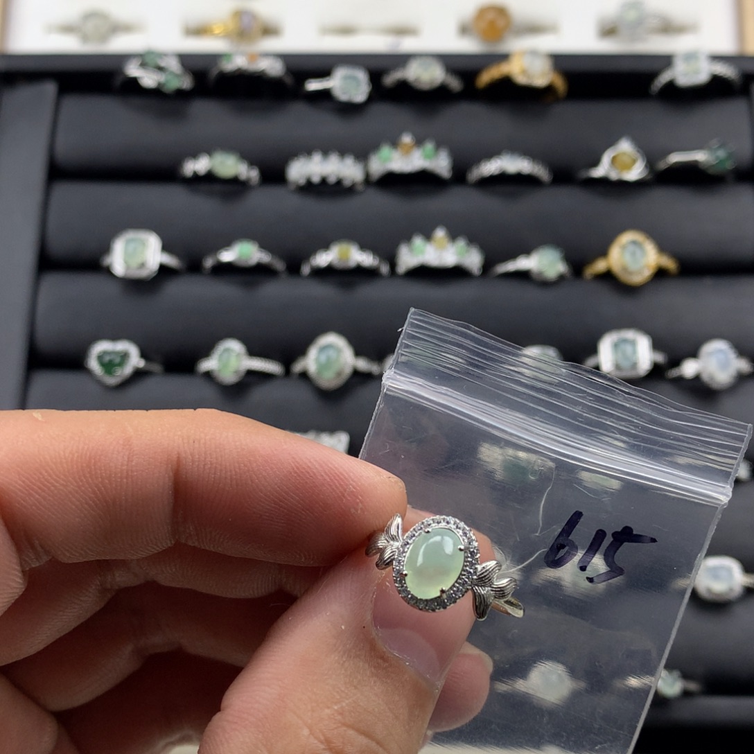 翡翠银S925镀金镶嵌戒指615