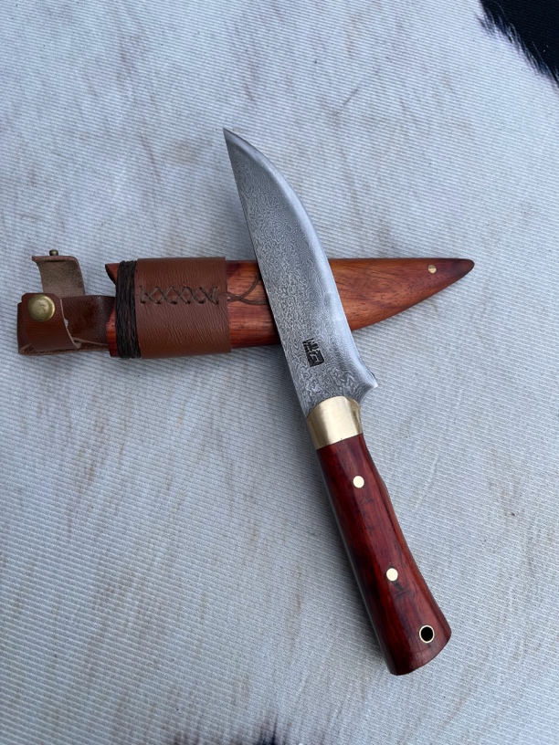 云南寸铁匠手工锻打瓜果刀 百炼花纹钢野营户外便携多功能刀具