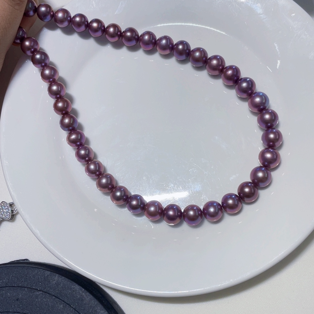 淡水珍珠颈饰银S925镶嵌紫色珍珠