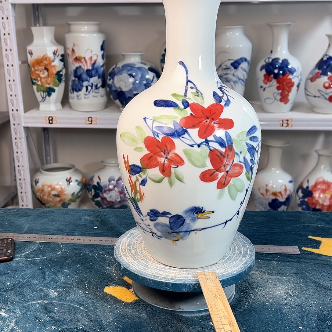 摆件景德镇陶瓷棒红鸟