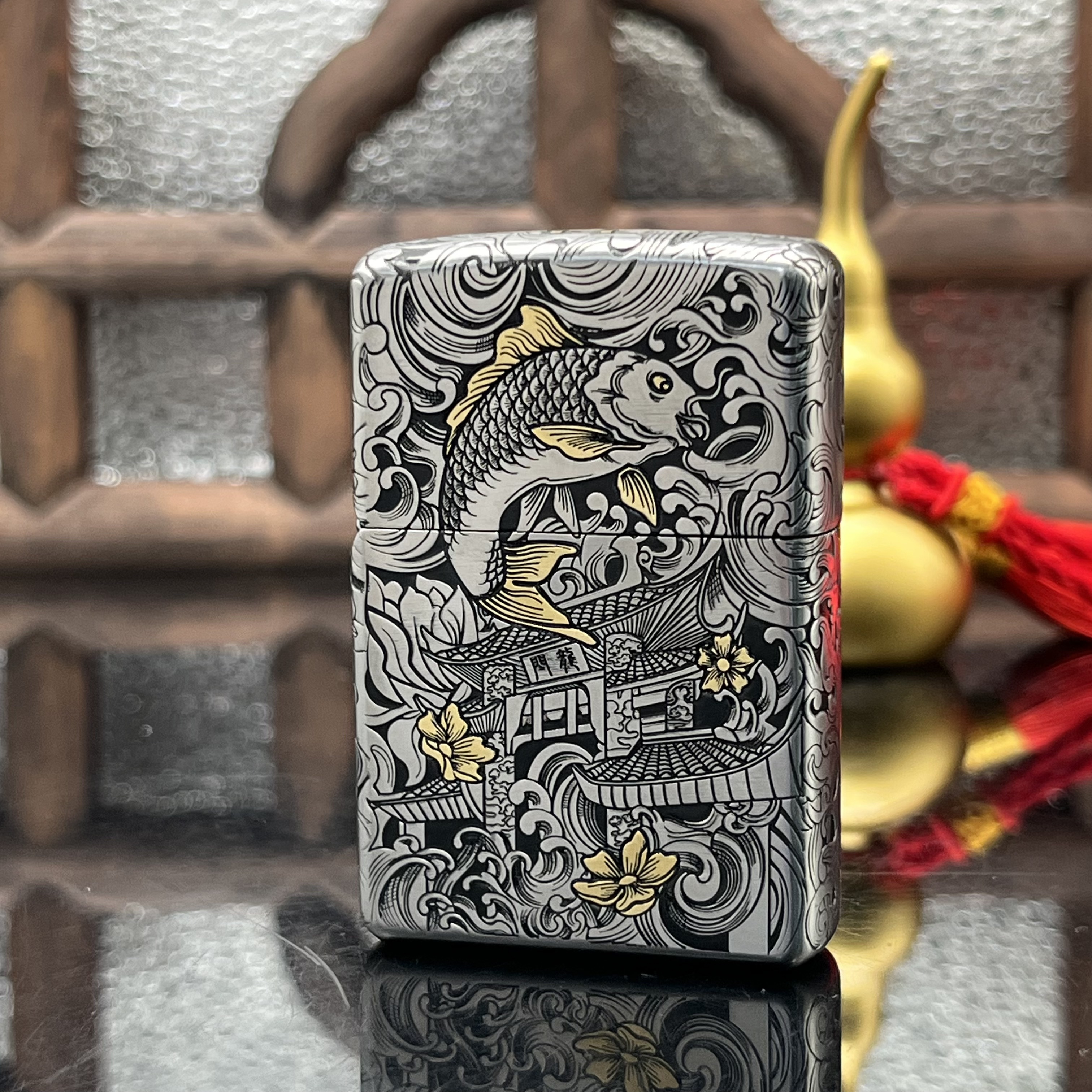 ZIPPO/之宝打火机 鱼跃龙门套壳钢机常规镶嵌 DYJ1【小飞火机】