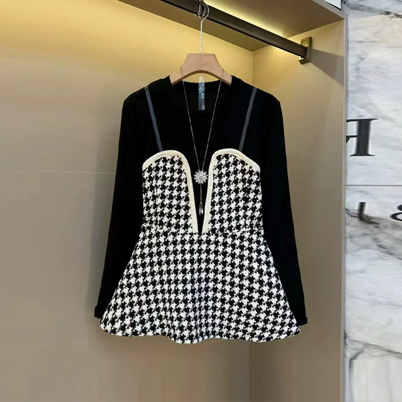 秋冬季新款加厚大码女装气质名媛小香风假两件衬衫