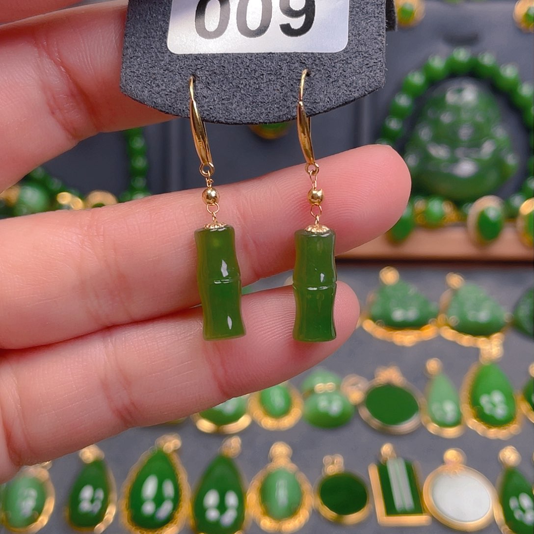 和田玉耳饰18K金镶嵌009