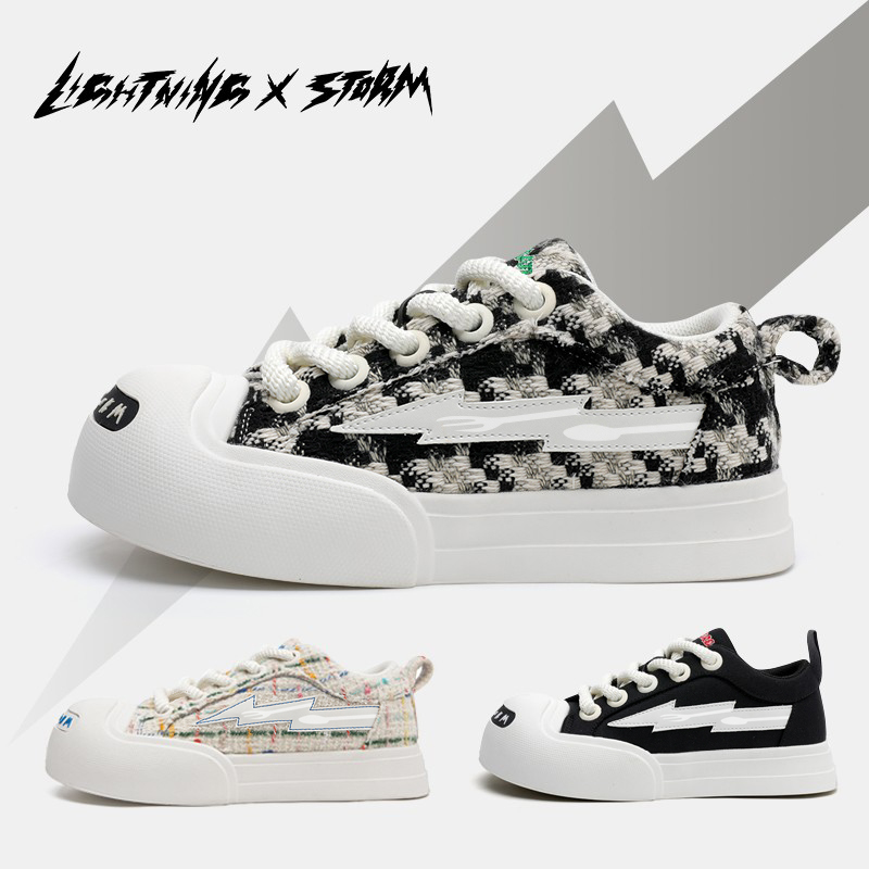 Lightningxstorm国潮时髦开口笑运动大头板鞋低帮帆布鞋男女情侣
