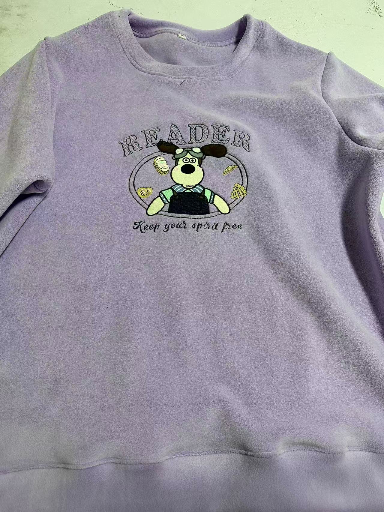 樱桃-大码女装冬季双面绒刺绣飞行狗卫衣