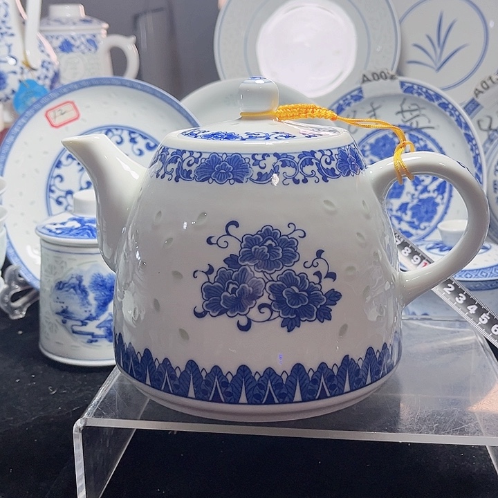 碗青花玲珑1.5升装茶壶