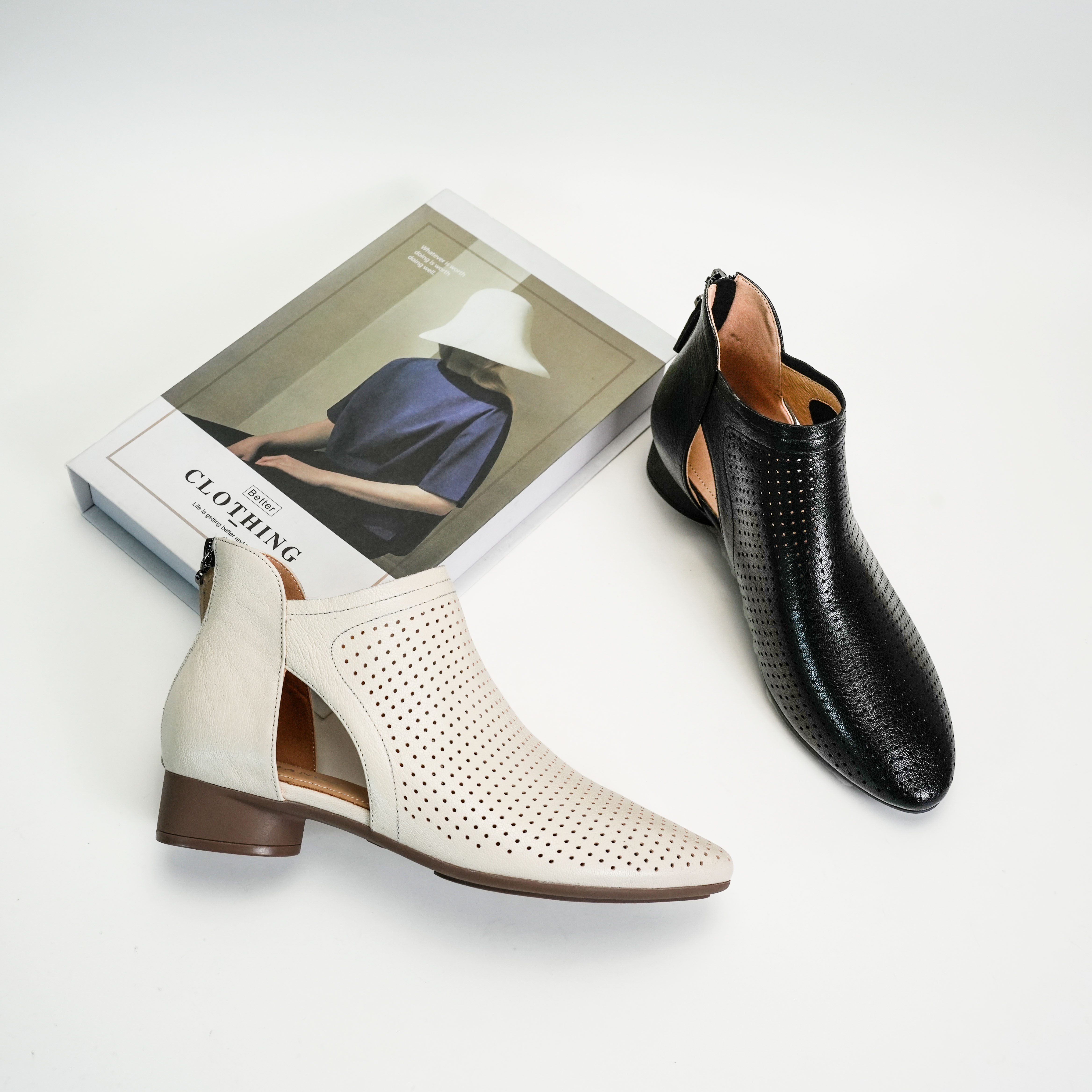 3厘米/低跟洞洞靴镂空手工编织时尚夏季真皮粗跟透气软底英伦时装