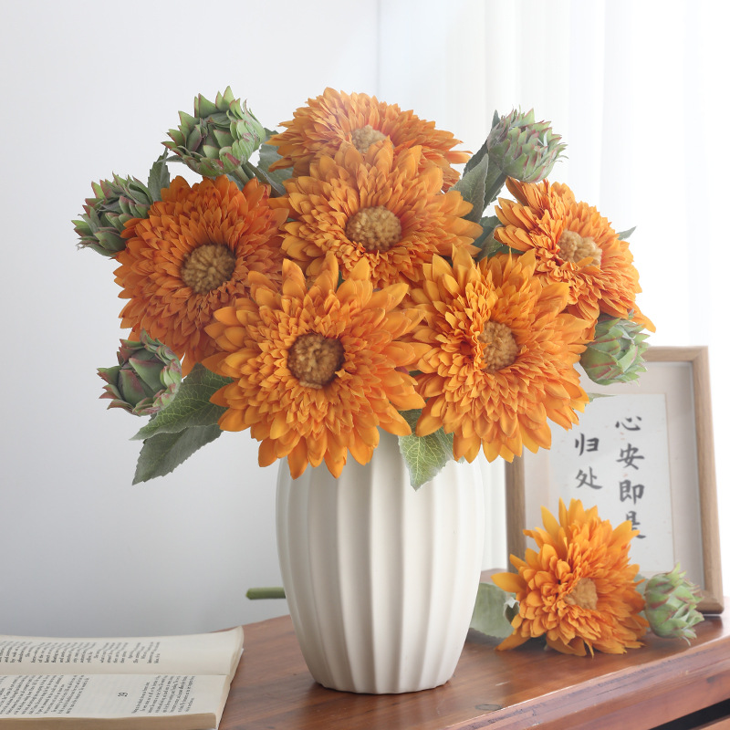 逼真网红泰迪熊向日葵仿真花束家居客厅餐桌花太阳花拍摄手捧假花