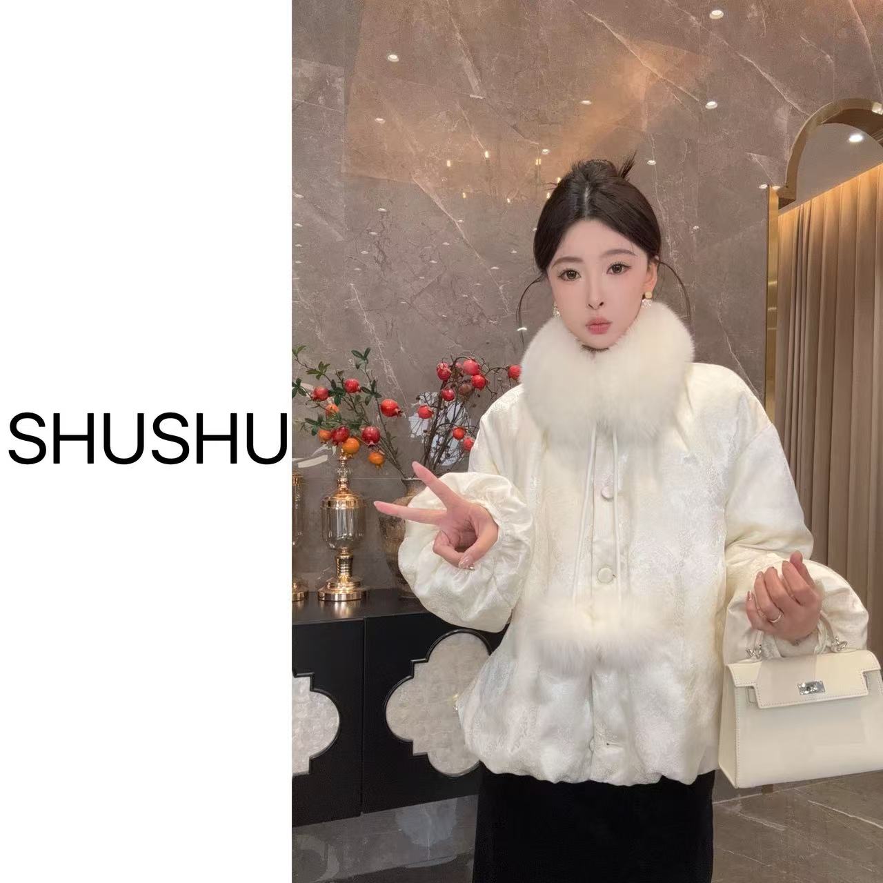 【白雪】新中式冬季气质设计师轻奢白鸭绒羽绒服