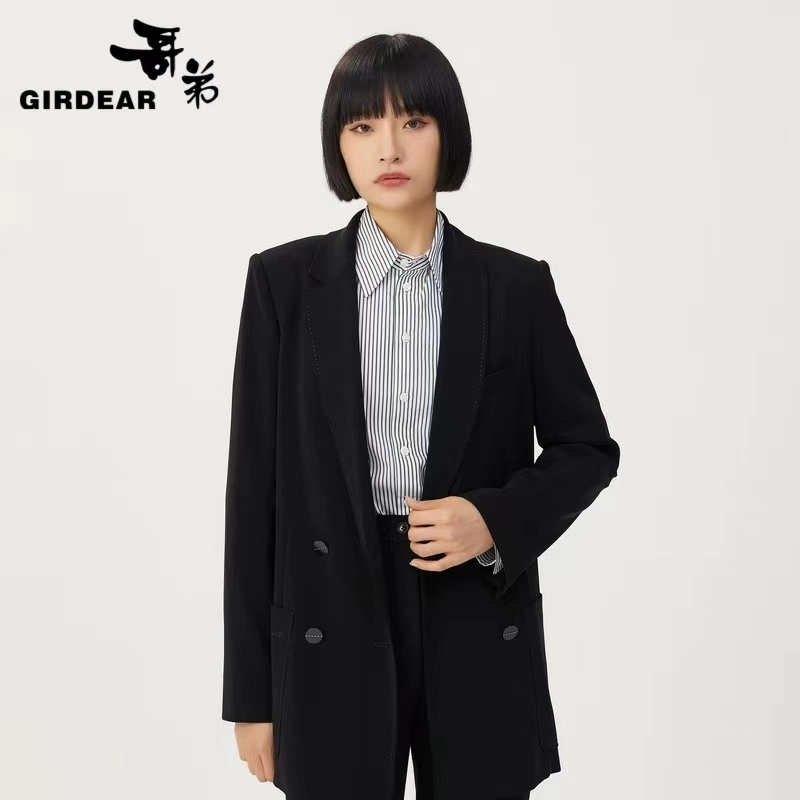 GIRDEAR/哥弟气质休闲百搭时尚西服简约通勤商务黑色西装1400488