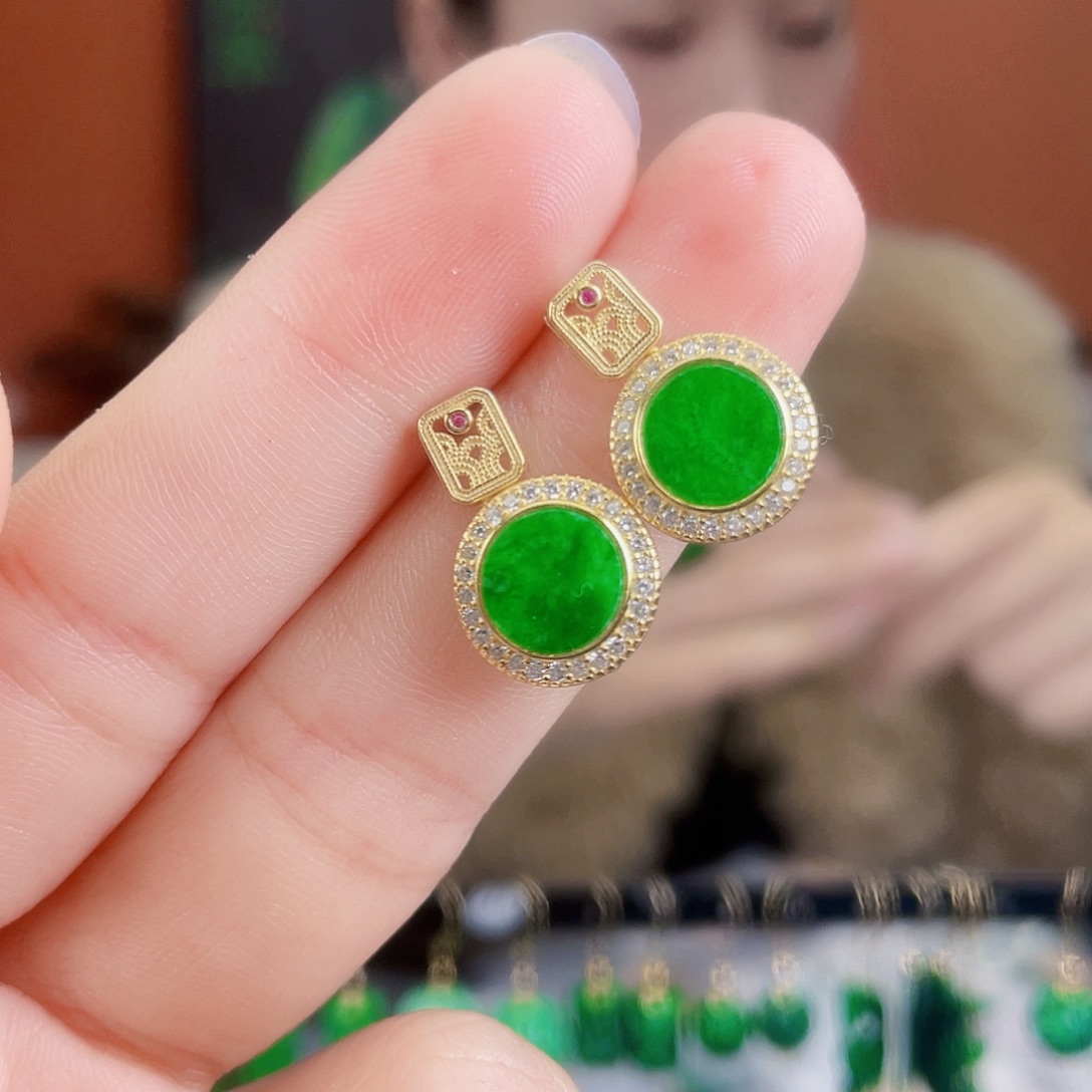 翡翠银S925镶嵌耳饰