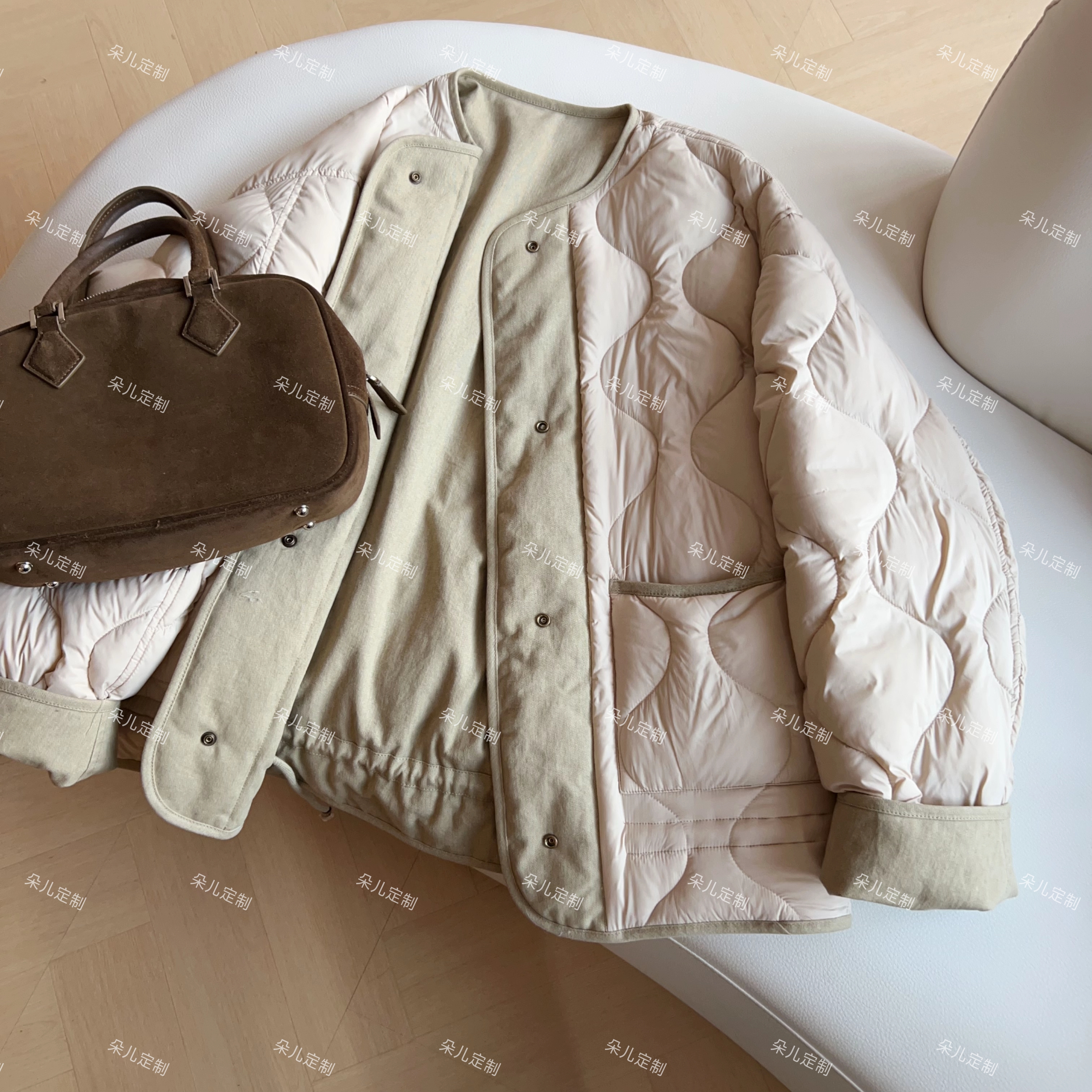 朵儿定制 【热抹茶】圆领时尚气质双面穿羽绒服外套 MD12