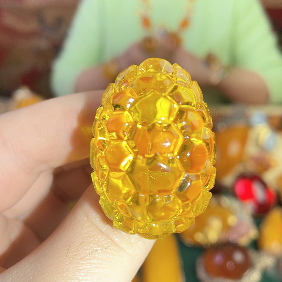 琥珀戒指银S925镀金镶嵌