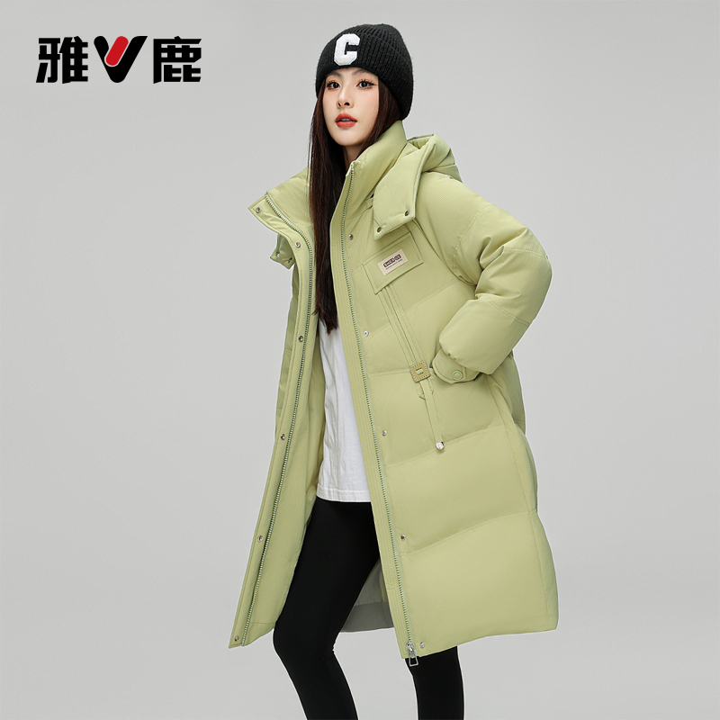 雅鹿2025冬季新款羽绒服女长款过膝宽松加厚保暖连帽百搭外套女F