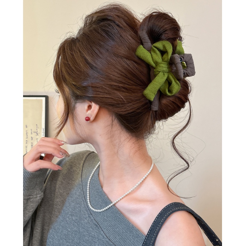森系抹茶绿蝴蝶结抓夹女早春高级感大号鲨鱼夹2026新款后脑勺头饰商品图