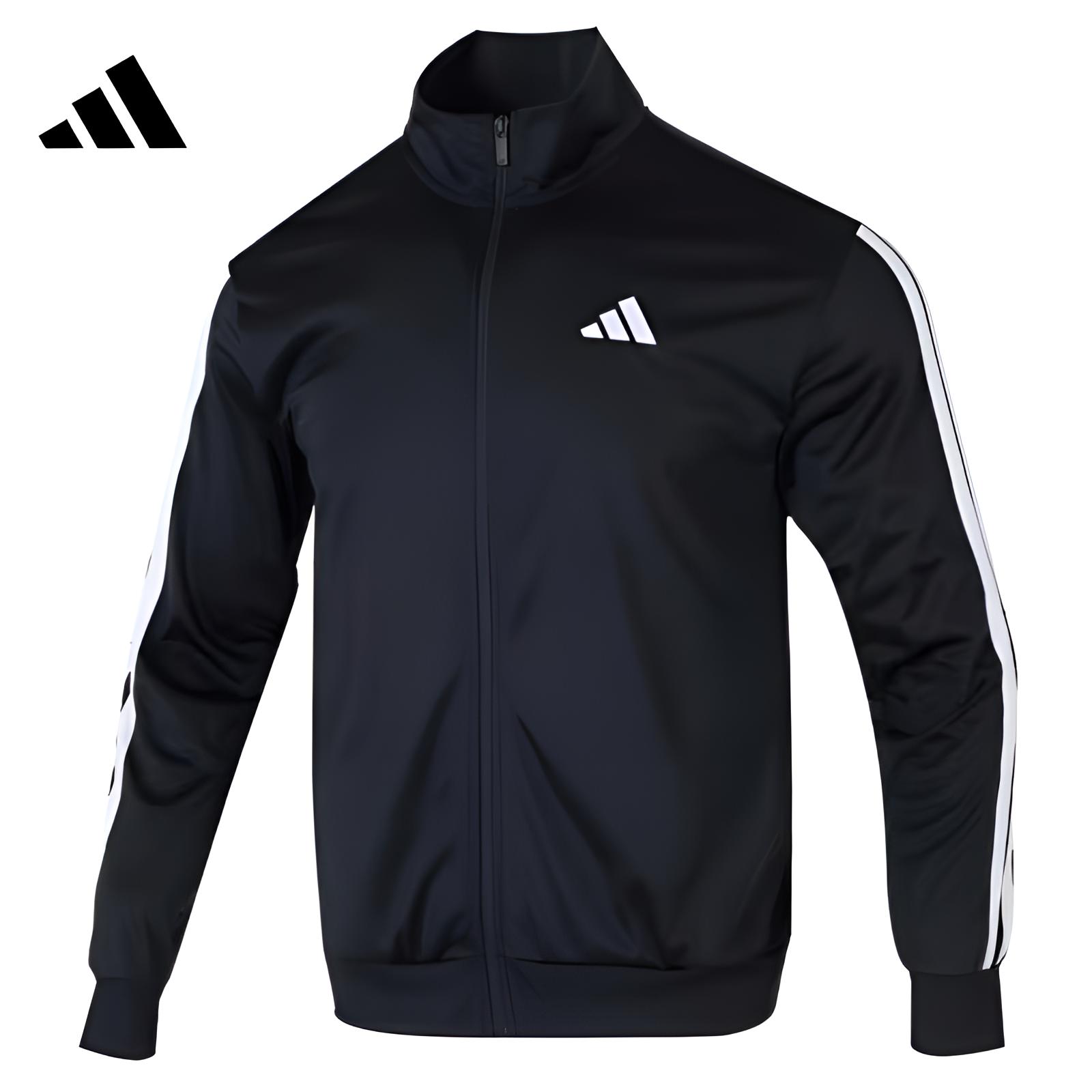 Adidas阿迪达斯男子经典三条纹运动休闲夹克立领黑色外套JI8816