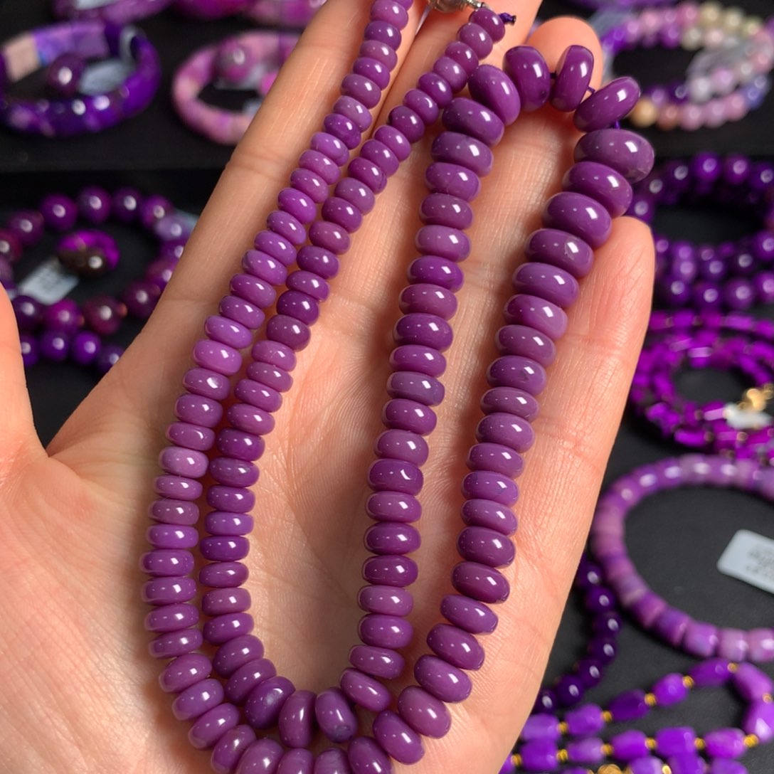 苏纪石（舒俱来）凝胶粉紫盘珠项链未镶嵌