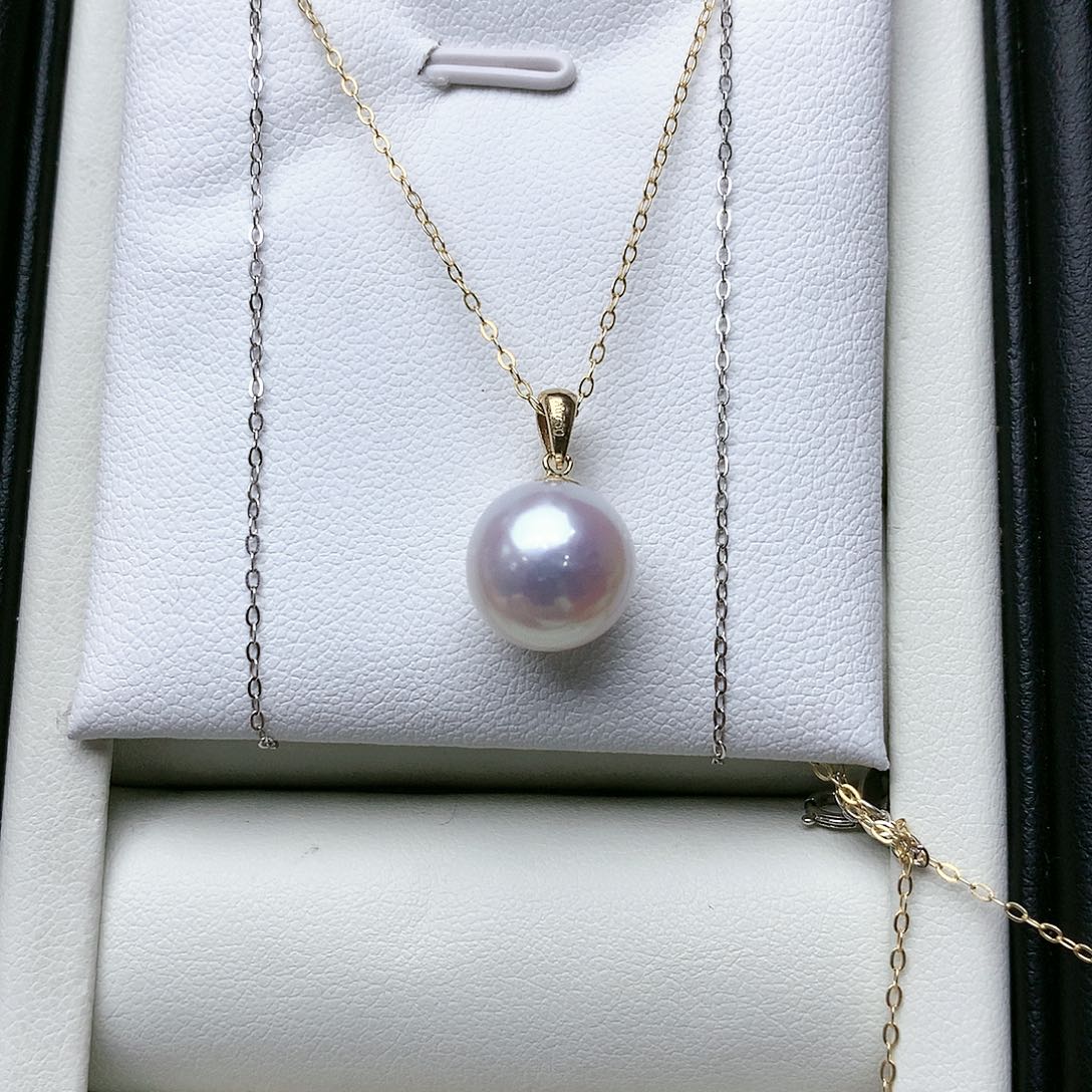 淡水珍珠颈饰18K金镶嵌极光吊坠10-11mm