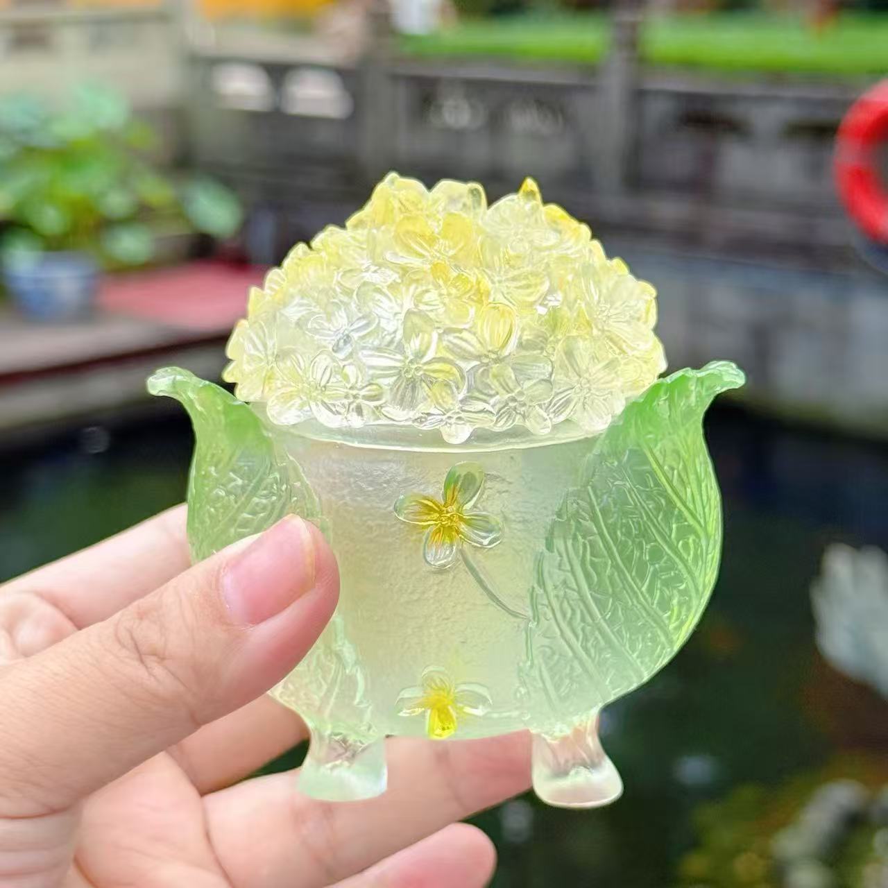 【桂花香炉】透明渐变三足桂花香炉 桌面摆件 7128