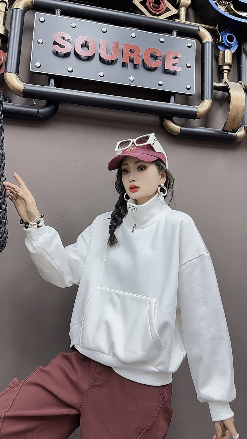 女秋冬套头加绒卫衣