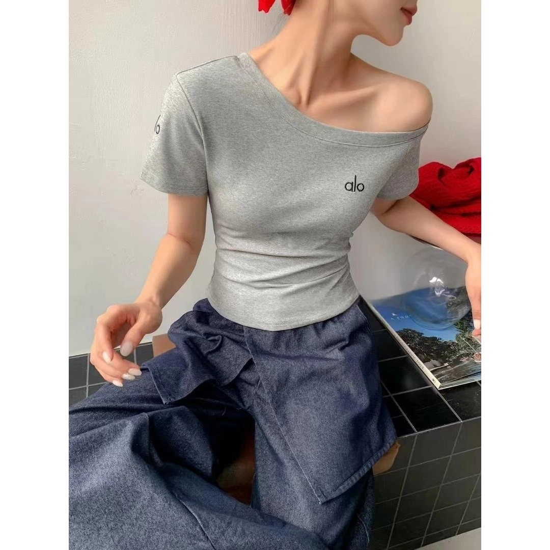alo夏季新款韩版小众设计感刺绣字母修身显瘦短袖T恤女ALO-29