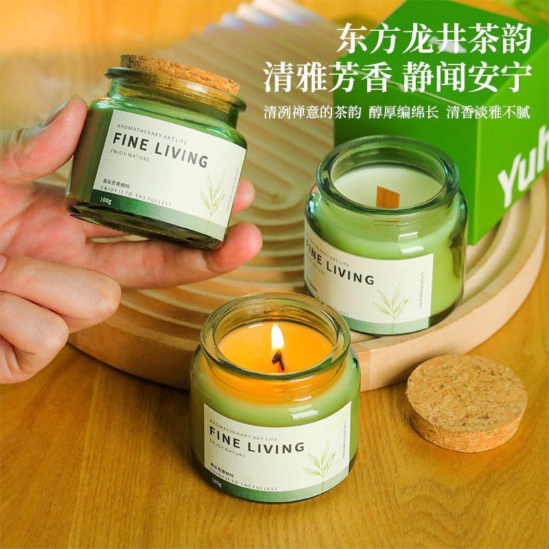 【修之】68°熔点香薰蜡烛木塞绿瓶无烟大豆蜡香氛蜡烛杯创意小众