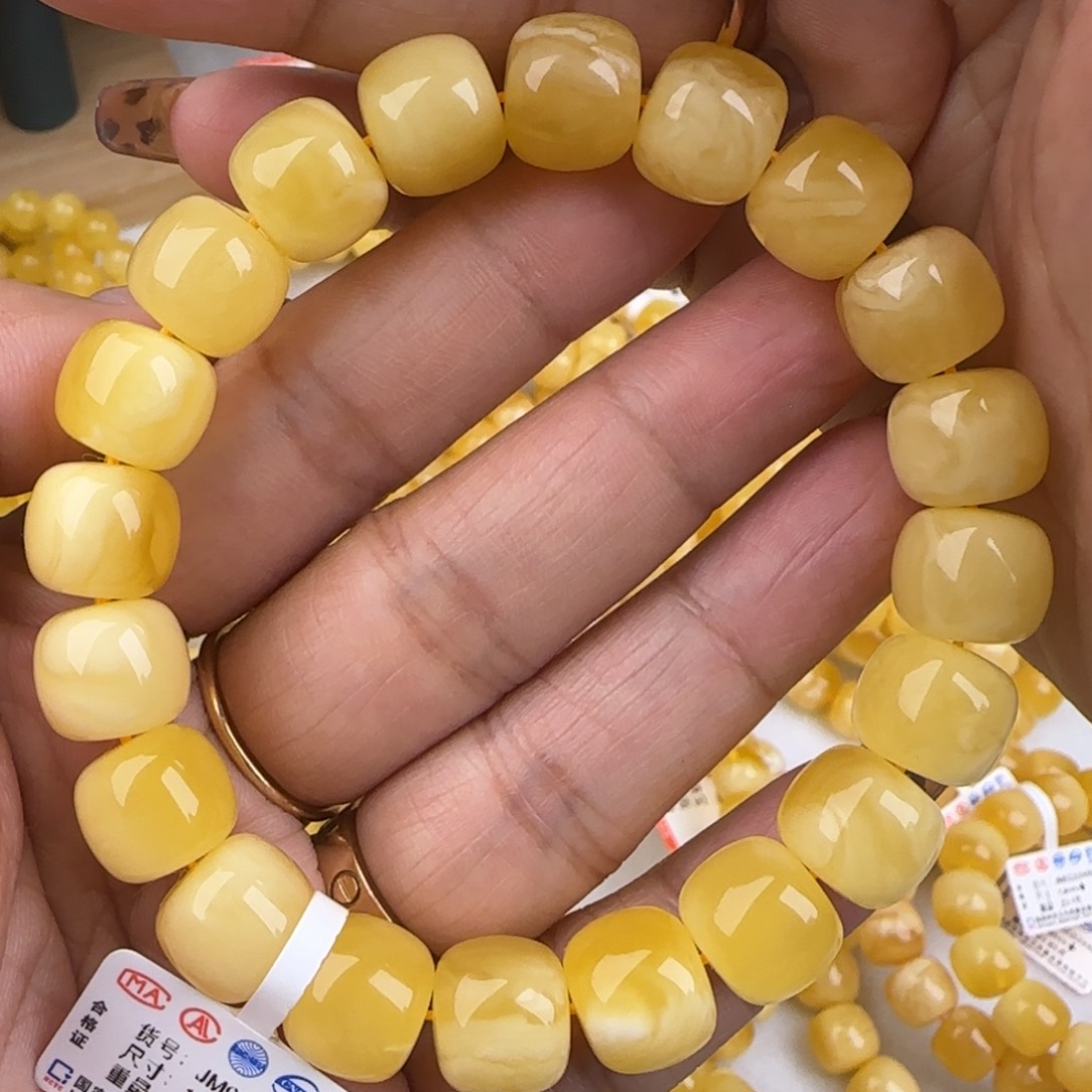蜜蜡手链未镶嵌白花老型手串