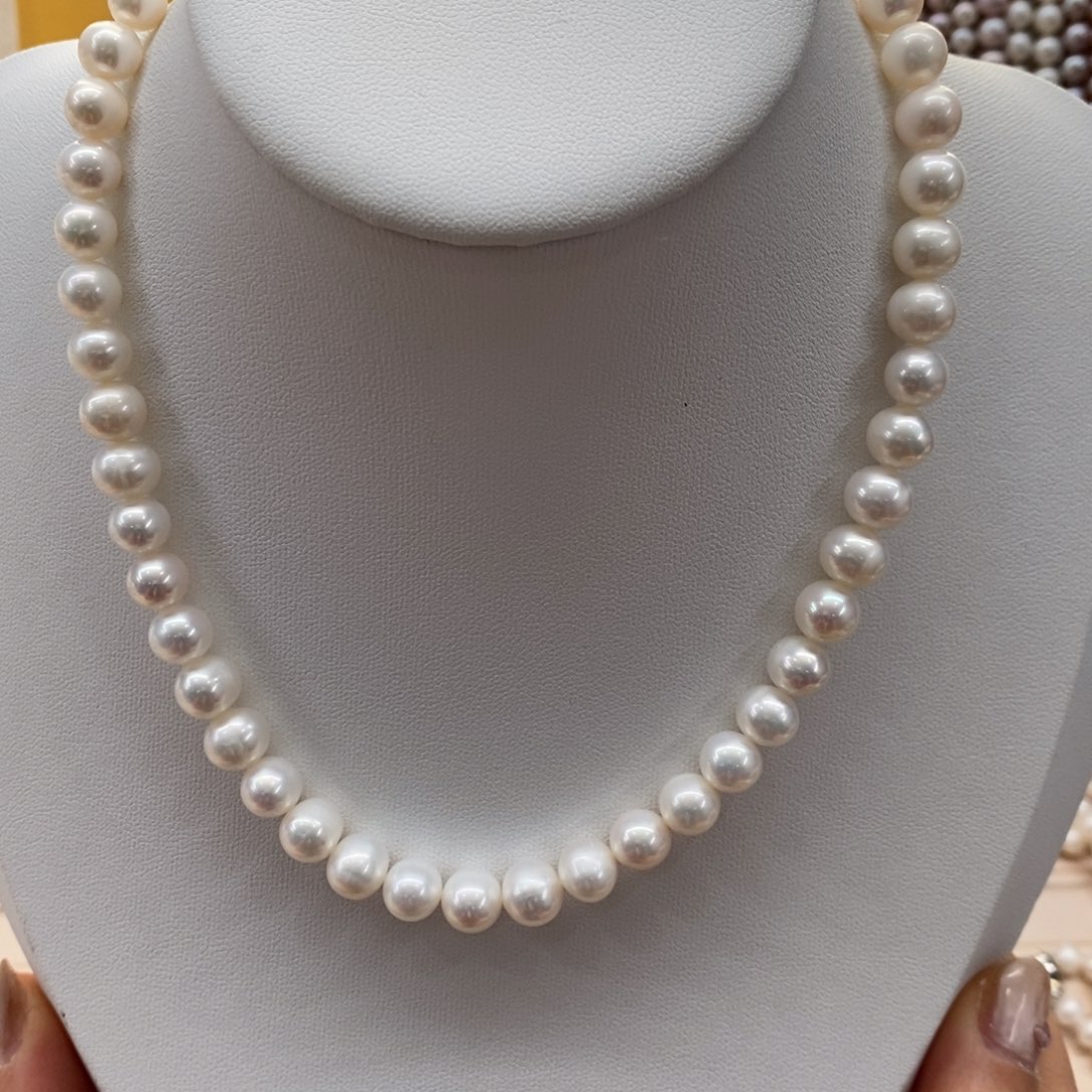 不***暖淡水珍珠颈饰合金8-8.5微瑕