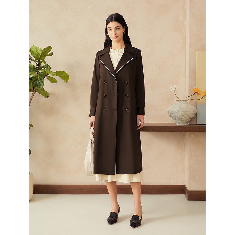 YINER音儿春季新款中长款双排扣经典风衣大翻领风衣8C65107056