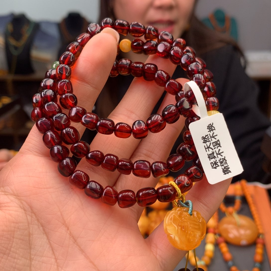 血珀手串未镶嵌天然