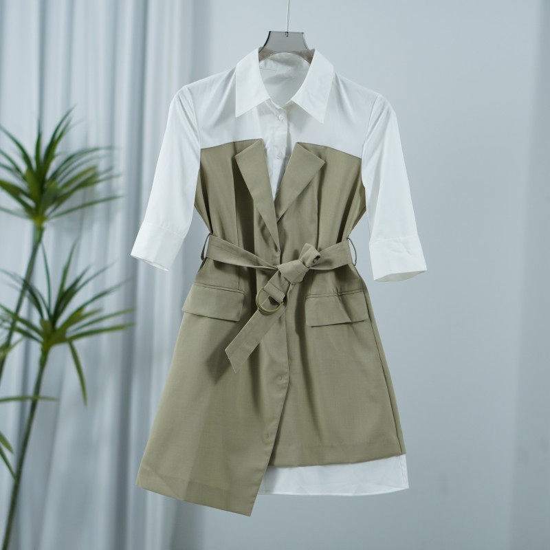 LI丽系列  Y215  女装春夏简约气质拼接连衣裙白色C75186011