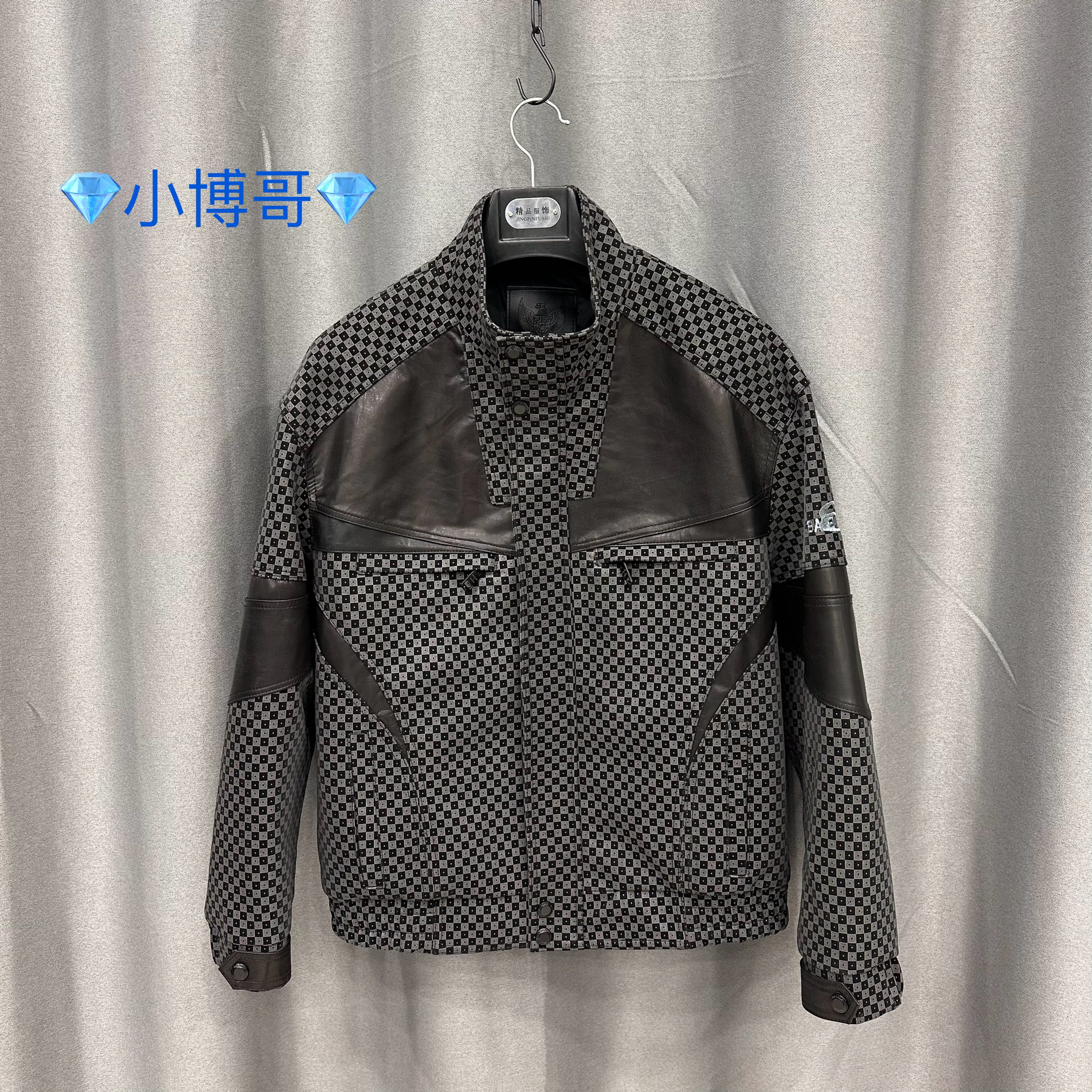 男士绵羊皮3D印花潮牌休闲立领单皮皮衣