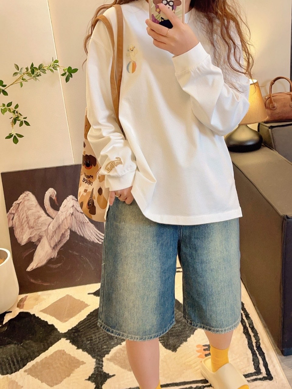 秋冬yongwill小羊纸袋家1150纪念版加厚纯棉开叉刺绣长袖T恤