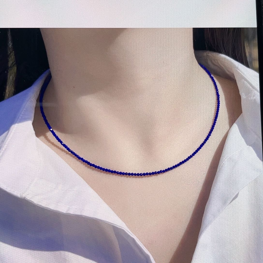 青金石银S925镶嵌项链2mm