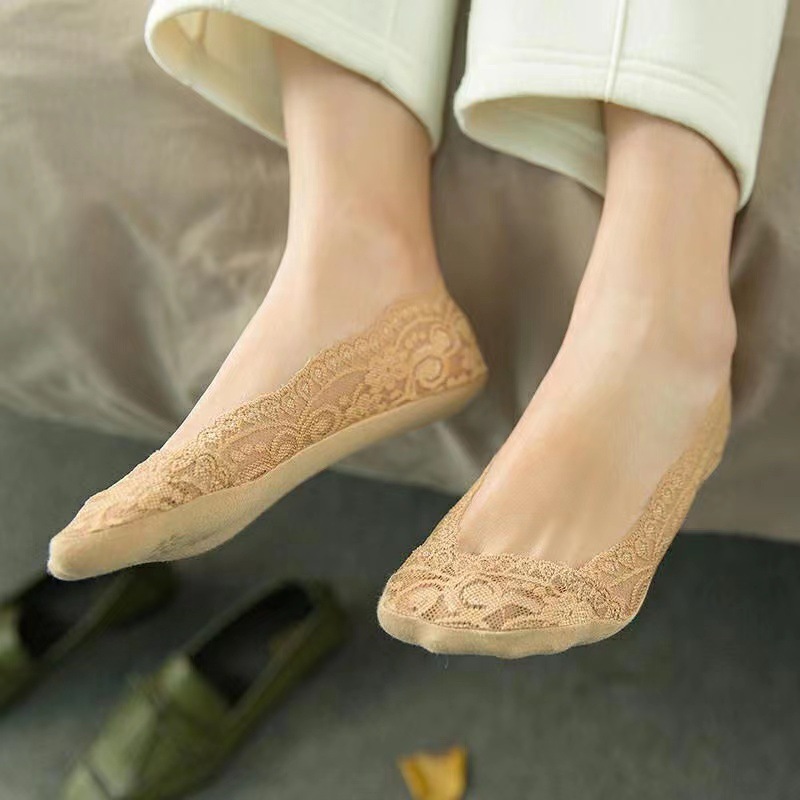 蕾丝船袜女夏季薄款硅胶防滑防掉跟隐形袜透气吸汗袜子女足部防护