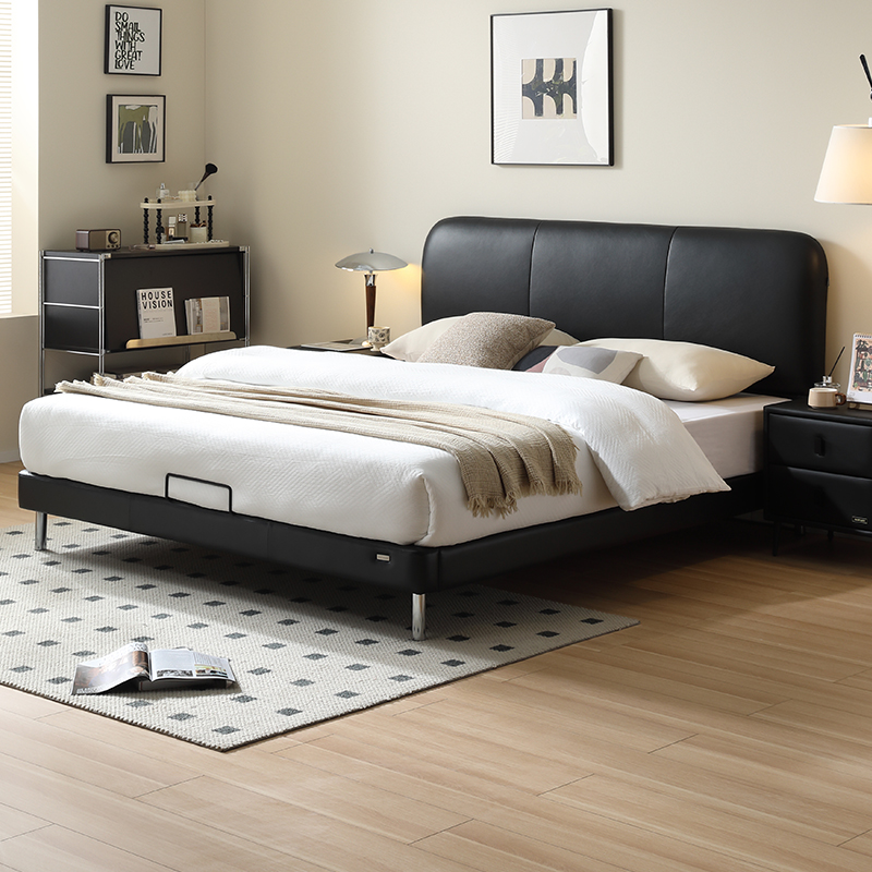 【达西皮床】全友家居现代简约牛皮床主卧1.5米双人床