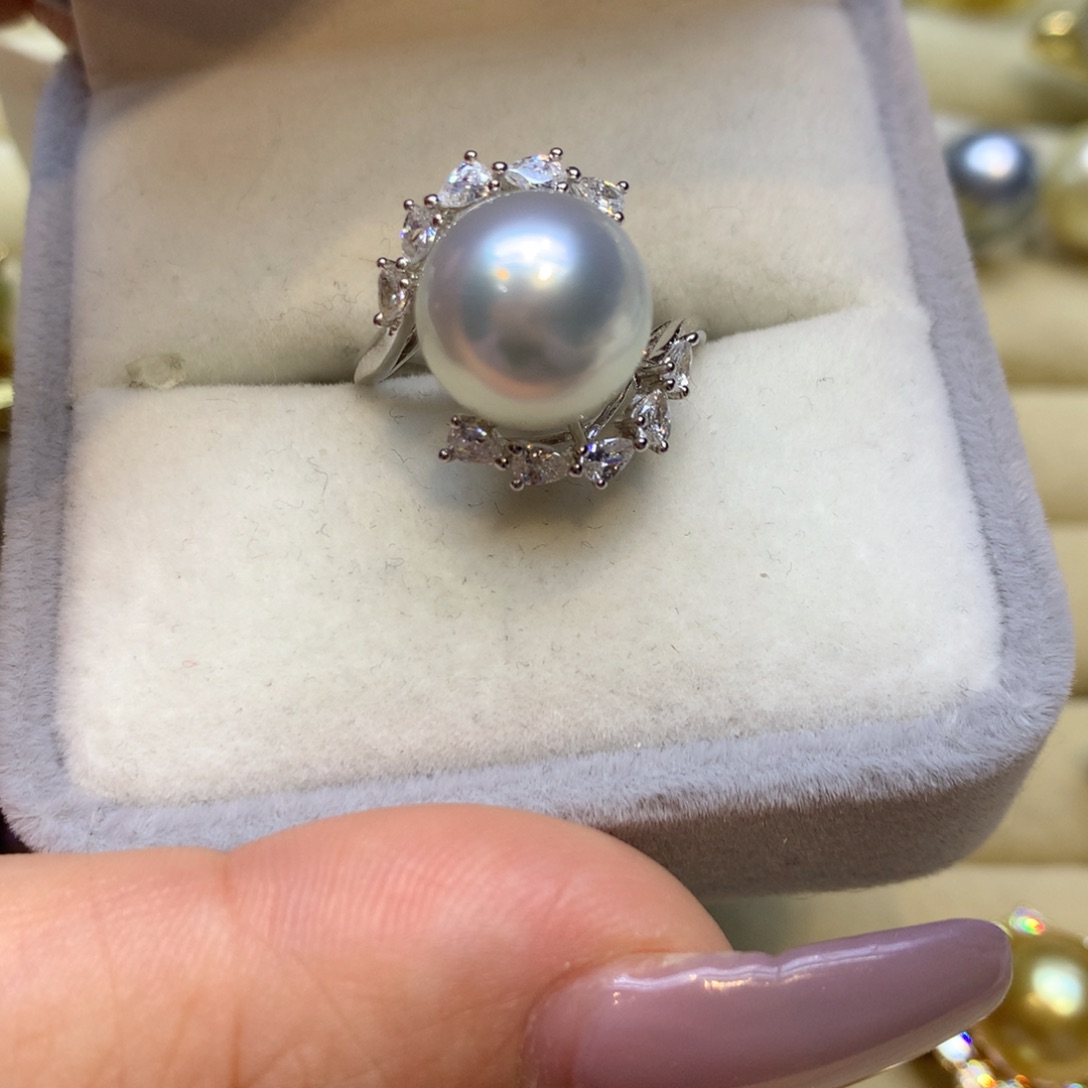 银S925镶嵌戒指海水珍珠